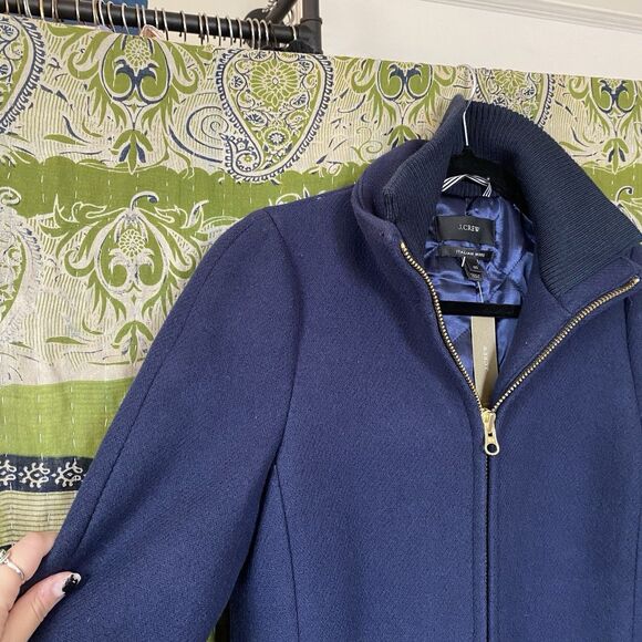 NWT J. Crew Navy Italian Wool Blend Stadium Cloth Lodge Coat Size 00 - Picture 3 of 16